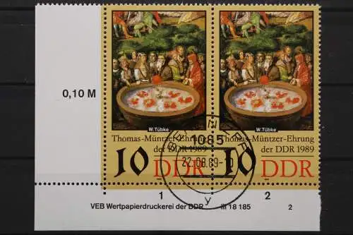 DDR, MiNr. 3270, waagerechtes Paar, Ecke links unten, DV 2, EST - 653279