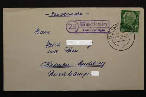 Beckeln über Twistringen, Landpoststempel, 13.2.58 - 511746