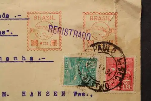 Brasilien, R-Brief 1931 mit Freistempler & Marken nach Flensburg - 511908