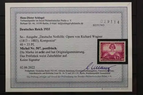 Deutsches Reich, MiNr. 507 A, postfrisch, BPP Fotobefund - 655838