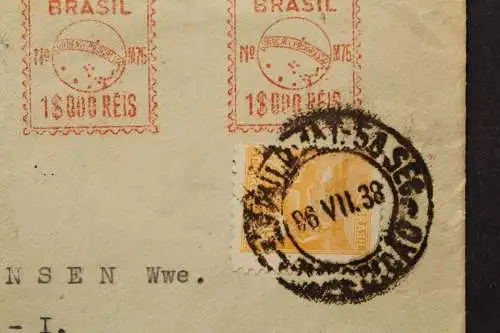 Brasilien, R-Brief 1938 mit Freistempler & Marke nach Flensburg - 511907