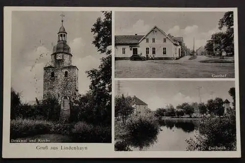 Lindenhayn, Gem. Schönwölkau, Denkmal und Kirche, Gasthof, Dorfteich - 422102