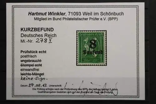 Deutsches Reich, MiNr. 278 PLF V, postfrisch, BPP Kurzbefund - 658592