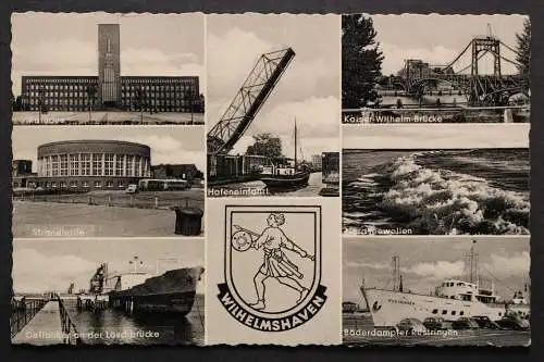 Wilhelmshaven, Rathaus, Hafeneinfahrt, Strandhalle, Brücke, Dampfer - 422286