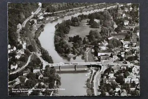 Essen, Luftbild, Ruhrlauf mit Werdener Brücke und der Brehminsel - 423516