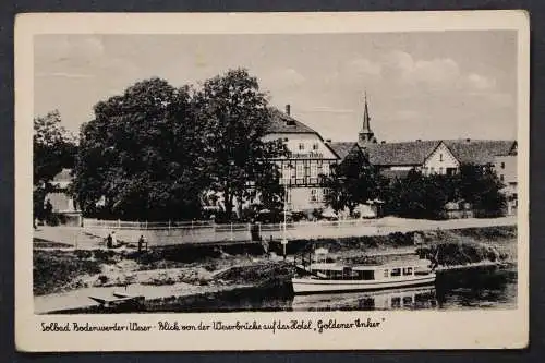 Bodenwerder, Blick von der Weserbrücke auf das Hotel "Goldener Anker" - 423221