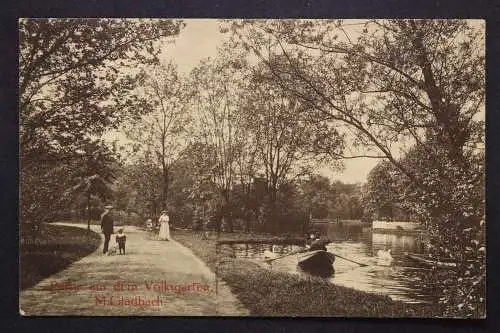 Mönchengladbach, Partie aus dem Volksgarten, Schwäne, Ruderboot - 423881