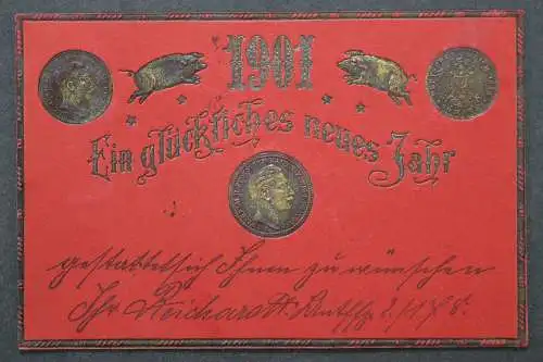 Ein glückliches neues Jahr 1901, Prägekarte, Münzabbildungen - 423583