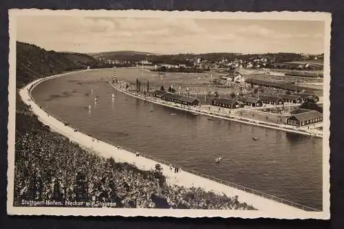 Stuttgart-Hofen, Neckar mit Stausee, Teilansicht, Ruder- u. Segelboote - 424483