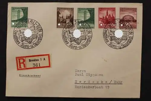 Deutsches Reich, MiNr. 665-668, Einschreibebrief ab Breslau - 512395