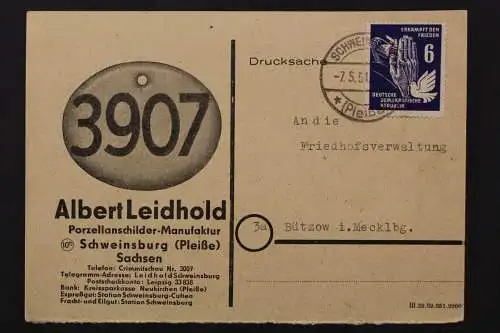 DDR, MiNr. 276 auf Drucksache ab Schweinsberg/S. nach Bützow - 512416