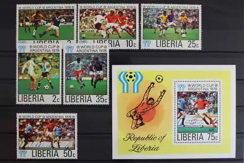 Liberia, MiNr. 1061-1066 + Block 90, Fußball WM 1978, postfrisch - 631623