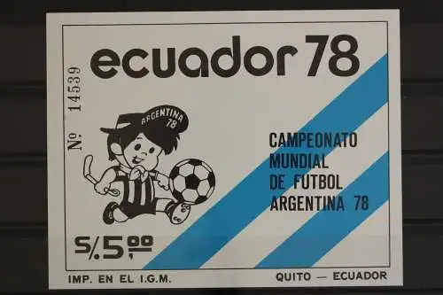 Ecuador, MiNr. Block 85, Fußball WM 1978, ohne Gummierung - 631573