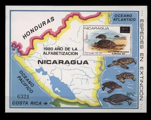 Nicaragua, MiNr. Block 136, Schildkröte, postfrisch - 691975