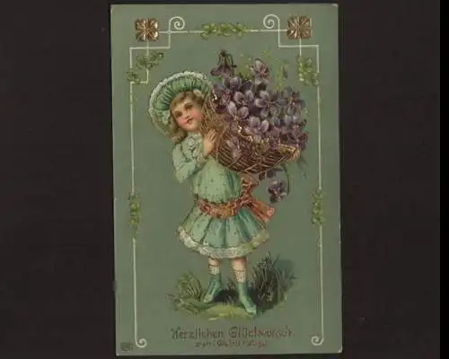 Mädchen mit Veilchenkorb, Geburtstagsglückwunsch - 400802