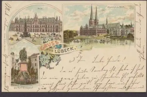 Lübeck, Post, Museum und Dom, Geibel Denkmal - 403344