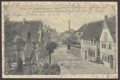 Borgholzhausen, Freystrasse mit Krieger - denkmal - 404099