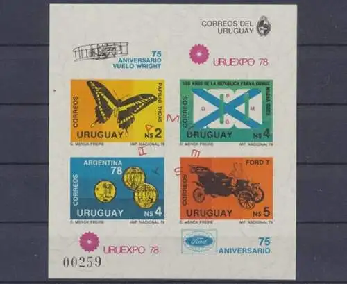 Uruguay, Fußball, MiNr. Block 40 B, Muestra Aufdruck, postfrisch - 601000