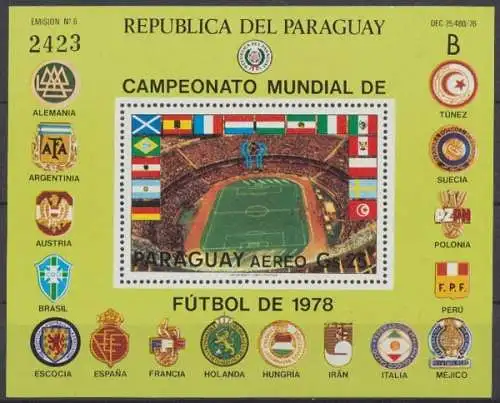 Paraguay, Fußball, MiNr. Block 331, WM 1978, postfrisch - 601119