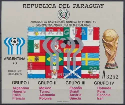 Paraguay, MiNr. Block 320, Fußball 1978, postfrisch - 601121