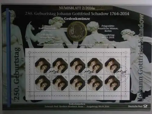 BRD, Numisblatt 2/2014, Johann Gottfried Schadow - 2/2014