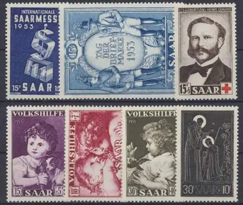 Saarland, MiNr. 341-347 Jahrgang 1953, postfrisch - 605924