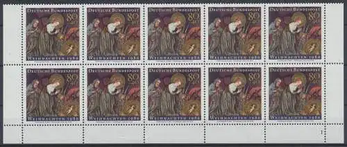 Deutschland (BRD), MiNr. 1303, 10erBogenteil, FN 1, Unterrand, postfrisch - 607758