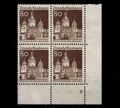 Deutschland (BRD), MiNr. 498 Viererblock, Ecke re. unten, FN 3, postfrisch - 609034