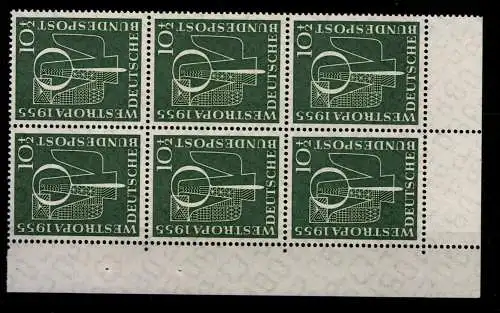 Deutschland (BRD), MiNr. 217, 6er Block, Eckrand links unten, postfrisch - 608759