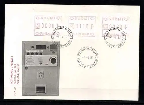 Finnland, Automaten, MiNr. 1, 3 Werte, Helsinki Vantaa LF. MO, FDC - 610940