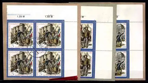 DDR, MiNr. 3258-3260, 4er Blöcke, Ecken rechts oben, Briefstücke - 611283