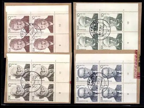 DDR, MiNr. 3222-3225, 4er Blöcke, Ecken rechts unten, Briefstücke - 611280