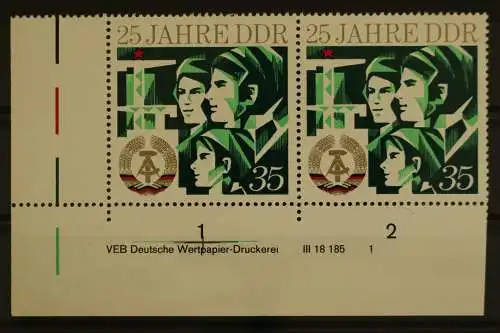 DDR, MiNr. 1952, waag. Paar, Ecke li. unten, DV 1, postfrisch - 629436