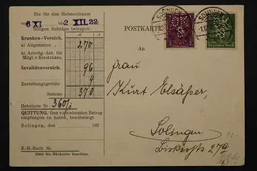 Deutsches Reich, MiNr. 187 + 191 mit Firmenlochung OKS auf Postkarte - 511535