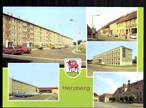 Herzberg/Elster, Kaufhalle, Straßenansichten, Rathaus, Wappen - 419544