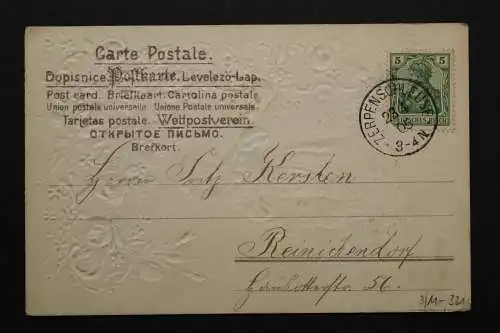 Fröhliche Ostern, Mädchen trägt Korb mit bunten Eiern, Prägekarte - 420804