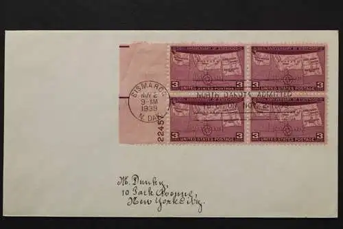 USA, MiNr. 454, Viererblock, linker Rand Plattennummer, FDC - 639826