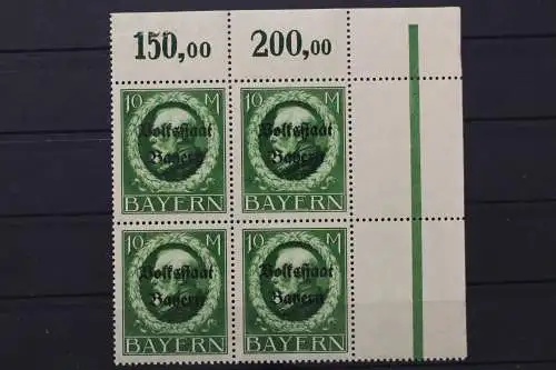 Bayern, MiNr. 132 II A, Viererblock, Ecke re. oben, postfrisch - 654733