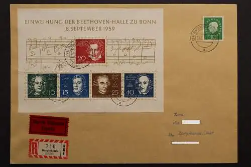 Deutschland, Block 2 + MiNr. 303 auf R-Brief am 8.9.59 gelaufen, FDC - 512320