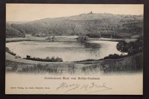 Daun-Gemünden, Eifel, Blick auf das Gemündener Maar vom Moltke-Denkmal - 422597