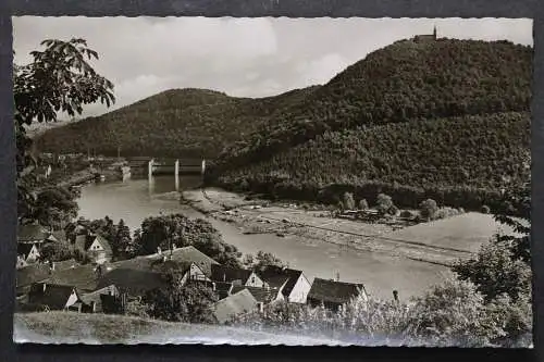 Neckarsteinach, Vierburgen Stadt, Blick zum Dilsberg und Stauwehr - 424537