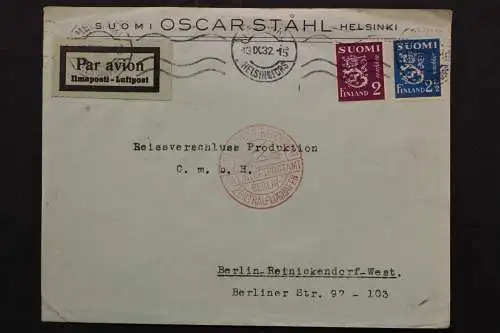 Finnland, Luftpostbeleg 1932 nach Berlin, roter Luftpoststempel - 512380