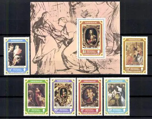 Turks- und Ciacos-Inseln, MiNr. 374-379 + Block 8, postfrisch - 612946