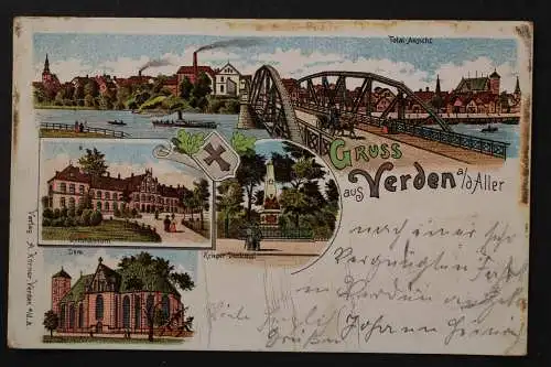 Verden, Aller, Totalansicht, Gymnasium, Dom, Krieger-Denkmal - 425110