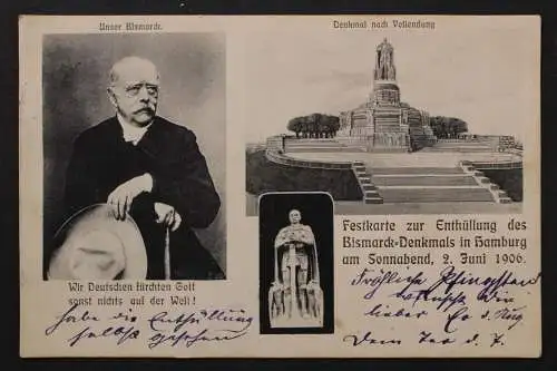 Festkarte zur Enthüllung des Bismarck-Denkmals in Hamburg 2. Juni 1906 - 425512