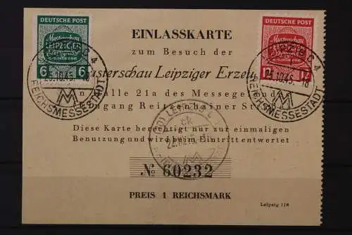 Sowj. Zone, MiNr. 124-125 Y auf Einlasskarte, gestempelt - 215023