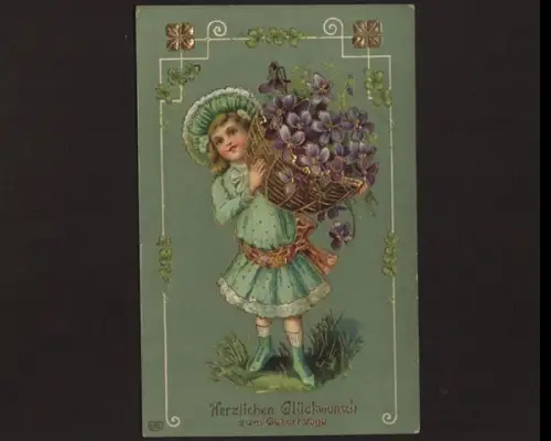 Mädchen mit Veilchenkorb, Geburtstagsglückwunsch - 400802