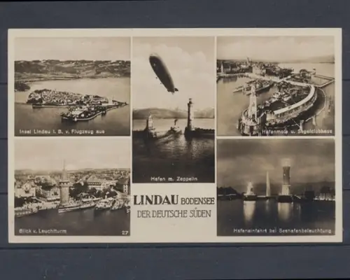 Lindau,Hafenmole, Hafen m. Zeppelin, Flugaufnahme d. Insel ... - 401711