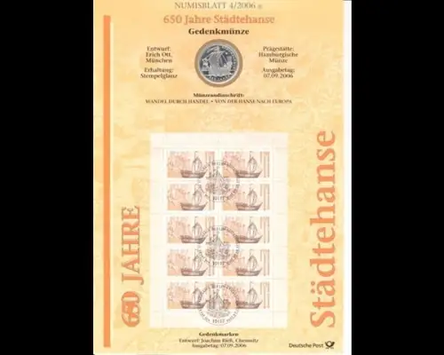 BRD, Numisblatt 4/2006, 650 Jahre Städtehanse - 4/2006