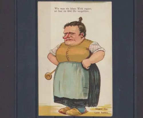 Wie man ein böses Weib regiert, sei hier im Bild Dir vorgeführt. Karte gegen das Licht halten - Kopf erscheint im Käfig - 402537